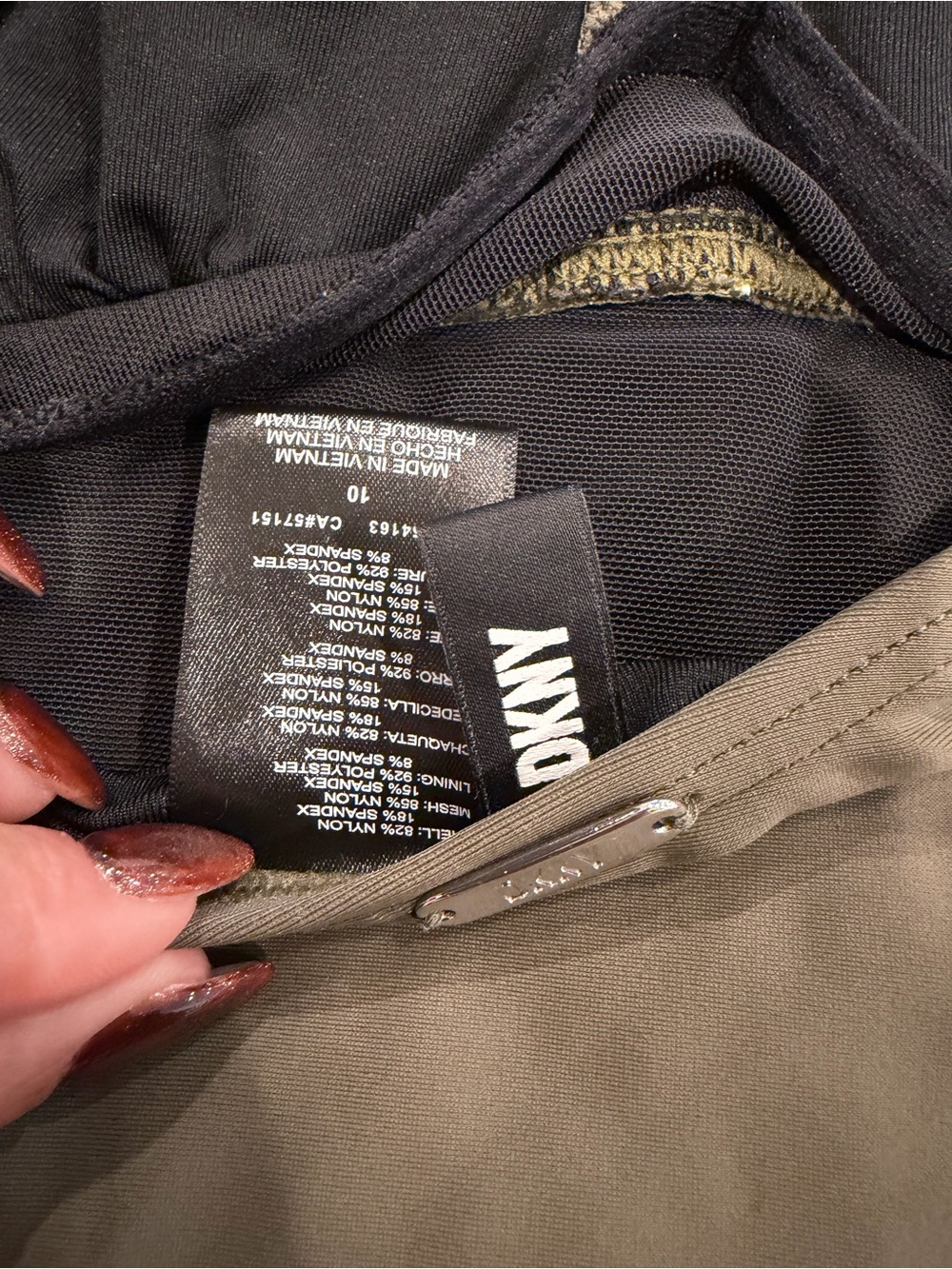 DKNY Olive Green One-Piece Swimsuit with Ruching - Picture 3 of 3
